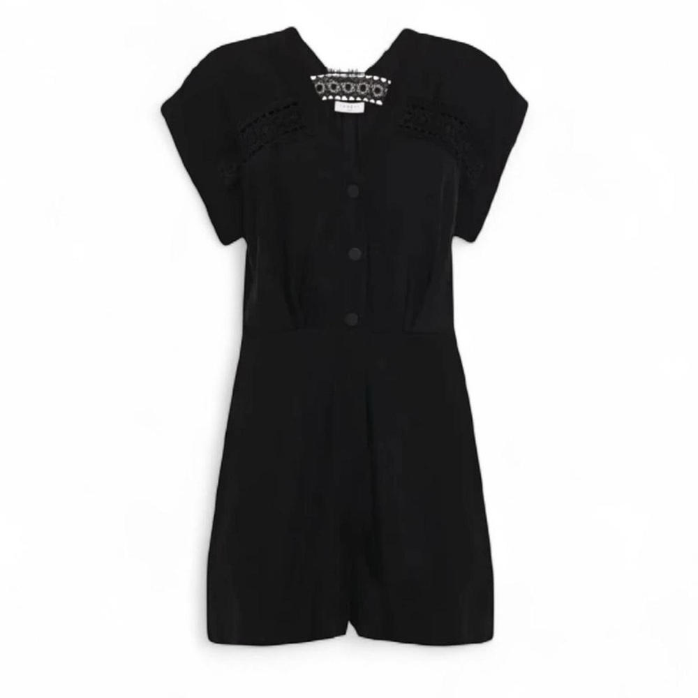 Sandro nyane guipure lace trimmed twill playsuit romper black S summer - Picture 3 of 13